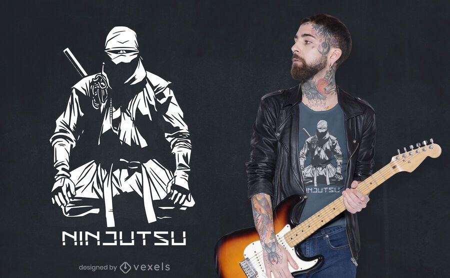 Design de t-shirt Ninja sentado Design de t-shirt Ninja sentado