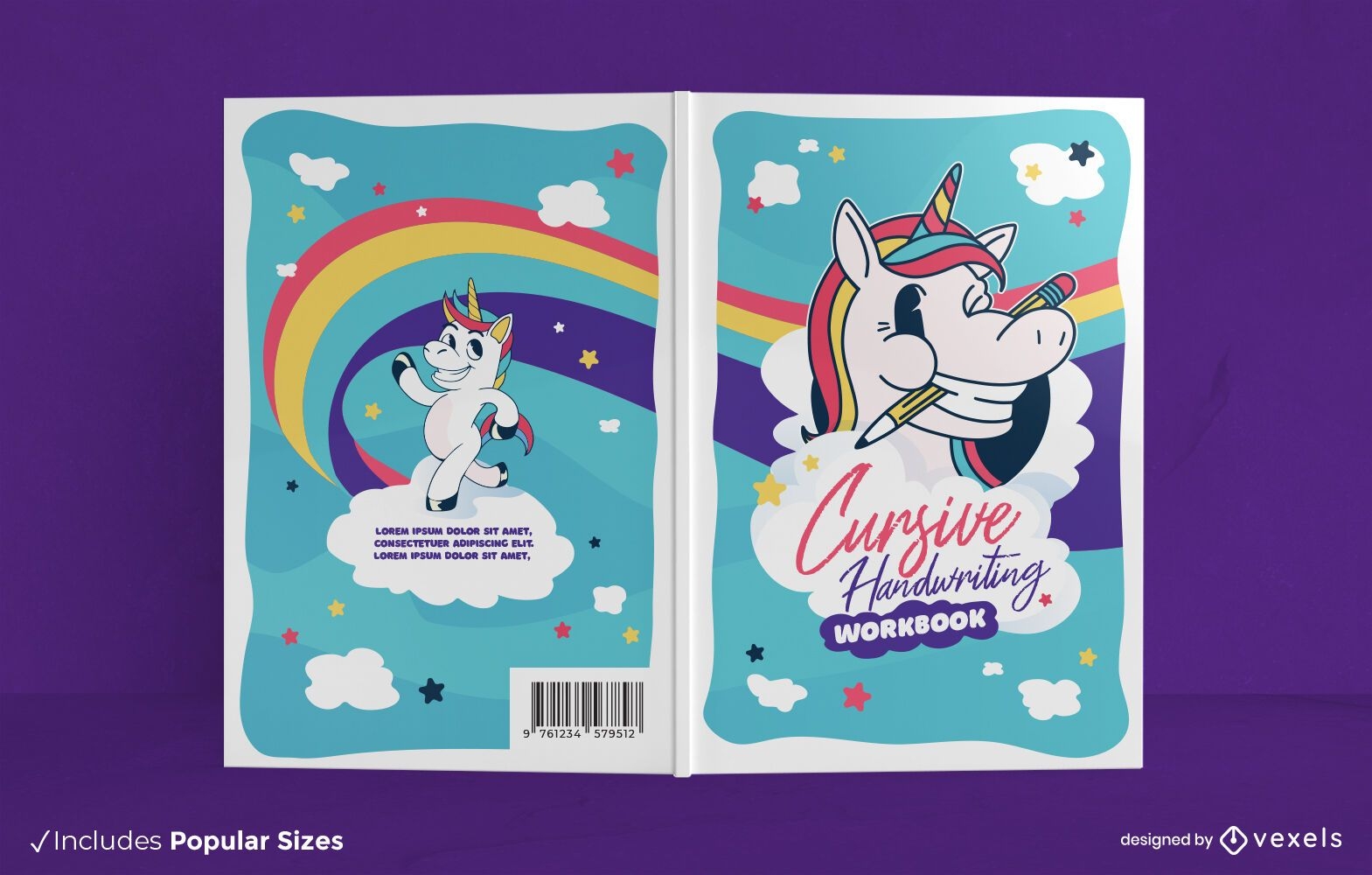 Diseño de portada de libro de escritura de unicornio