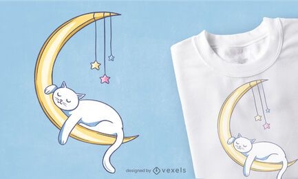 Diseño de camiseta de gato durmiendo en la luna