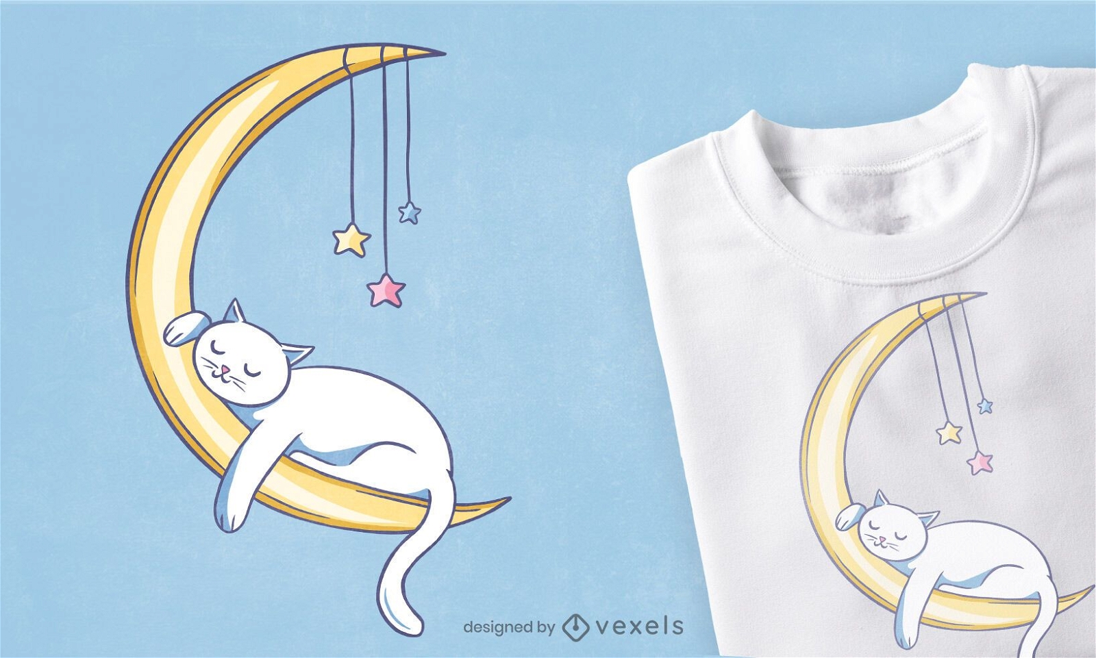Cat sleeping on moon t-shirt design