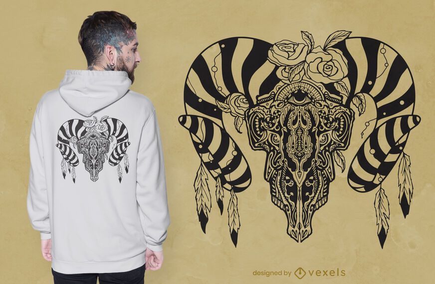 Diseño de camiseta de calavera de toro tribal Diseño de camiseta de calavera de toro tribal