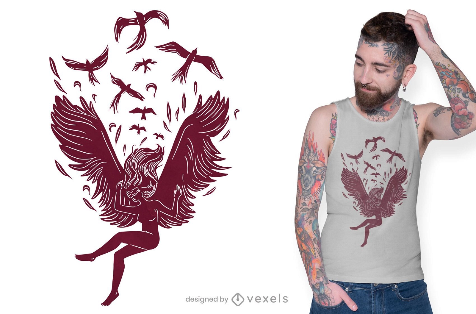 Design de camiseta de anjo cadente