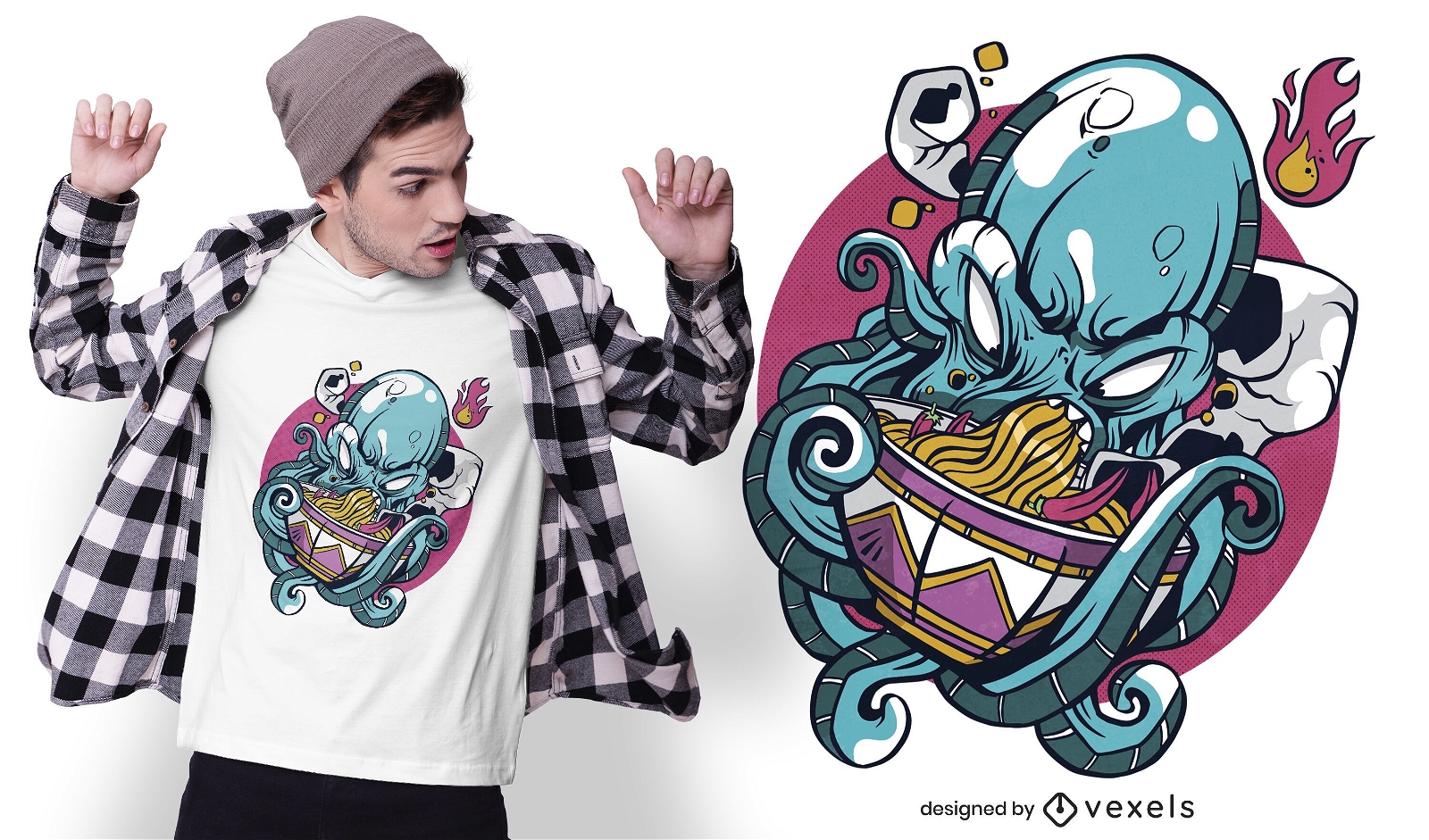 Octopus der Ramen-T-Shirt Design isst