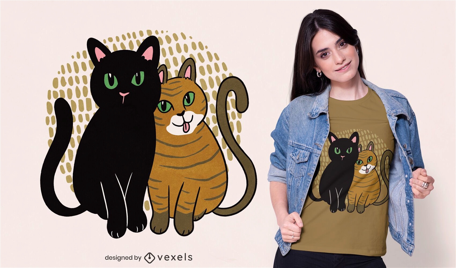 Diseño de camiseta de dos gatos.