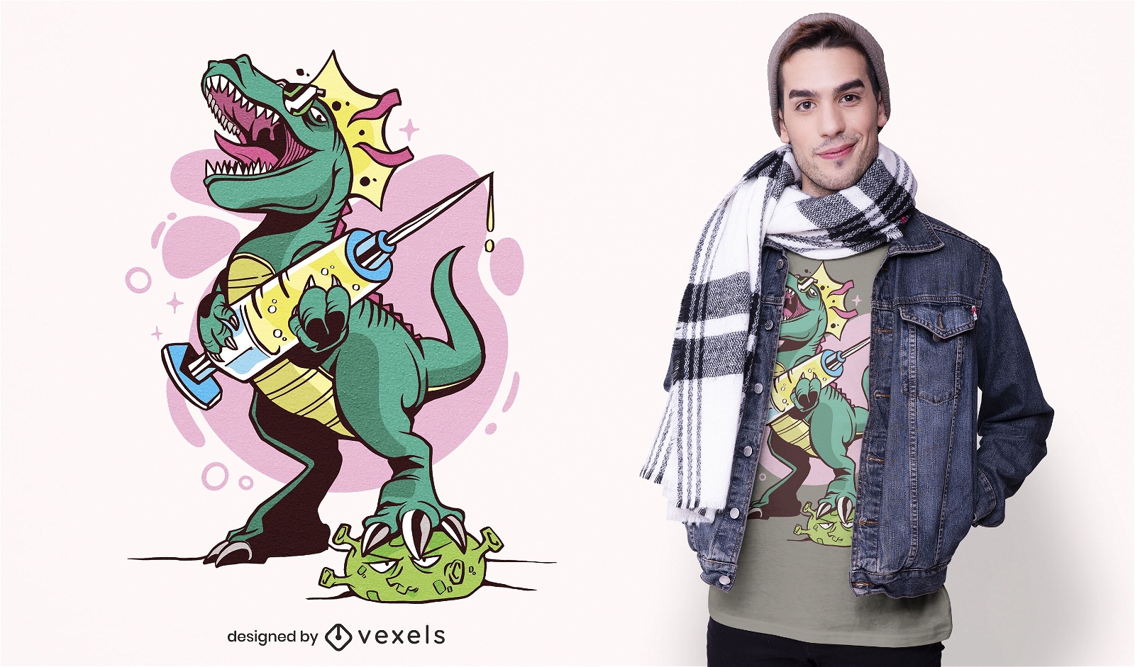 Design de camiseta de dinossauro coronavírus