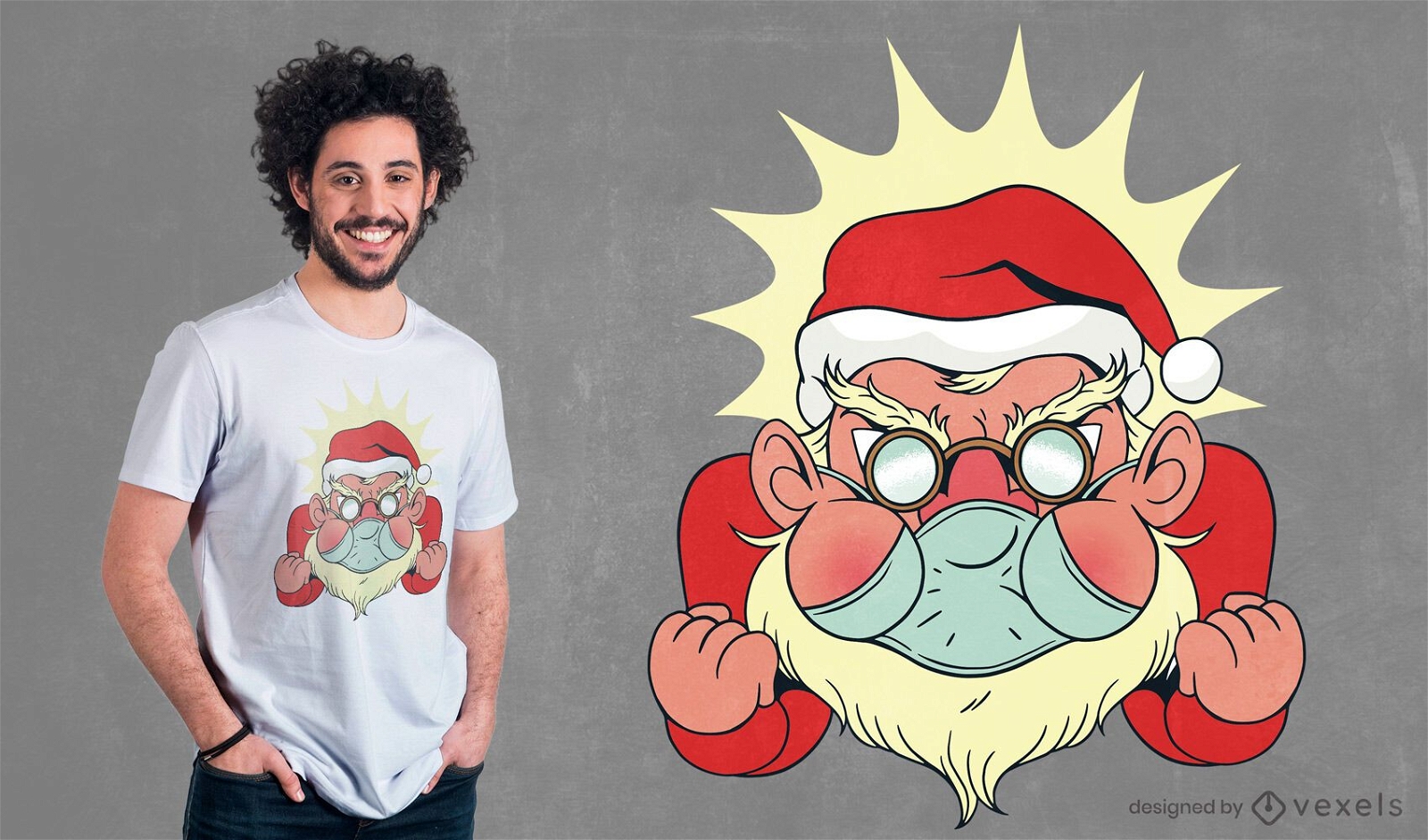 Design de camiseta com m?scara facial do Papai Noel irritado