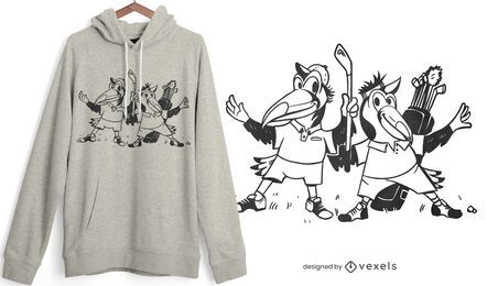 Diseño de camiseta de aves de golf bailando. Diseño de camiseta de aves de golf bailando.