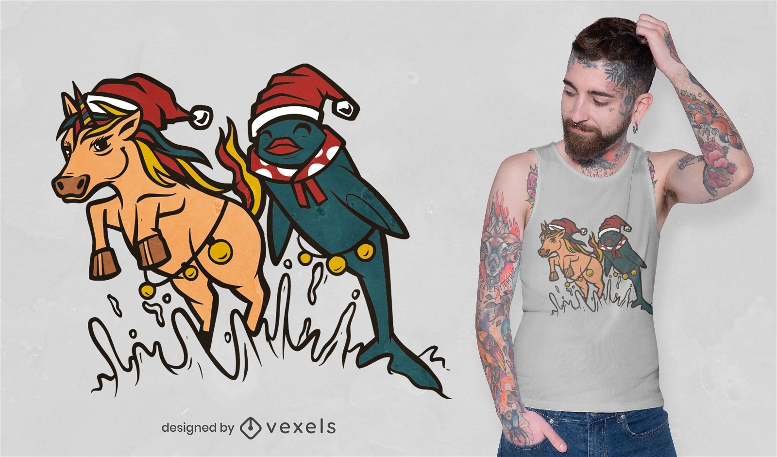 Design de camisetas de golfinhos e unicórnios