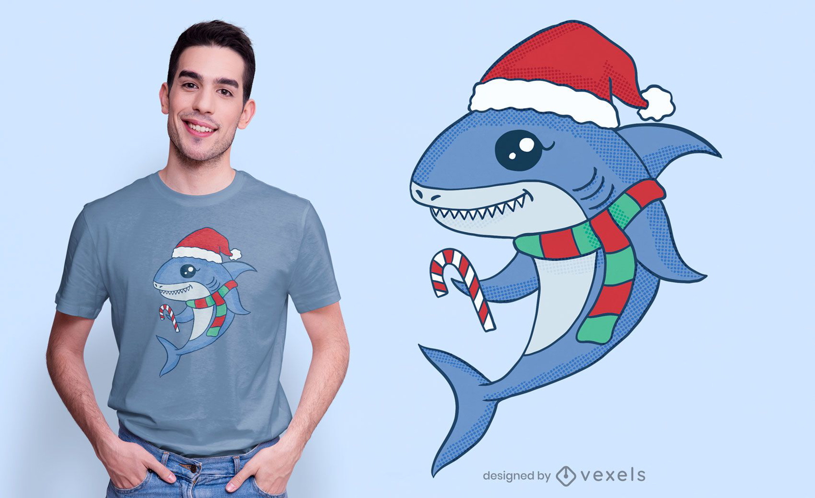 Lindo dise?o de camiseta de tibur?n navide?o