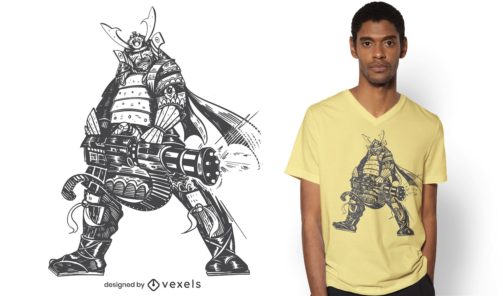 Samurai mit Gatling T-Shirt Design
