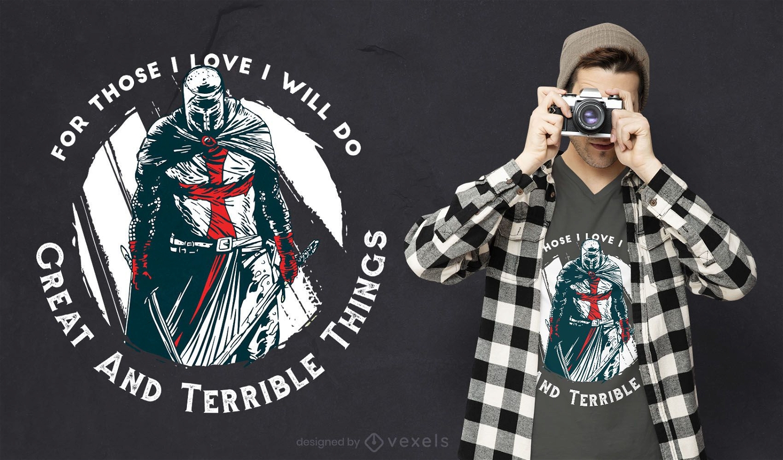 Diseño de camiseta de cita de caballero templario