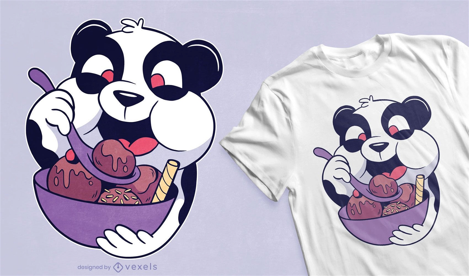 Design de camiseta de panda comendo sorvete