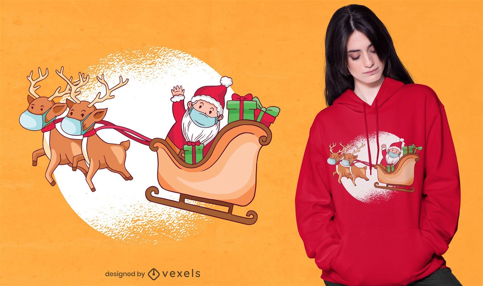 Design de t-shirt de Papai Noel fofo e renas