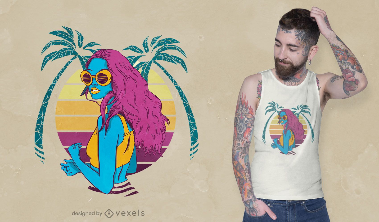 Retro tropical girl t-shirt design