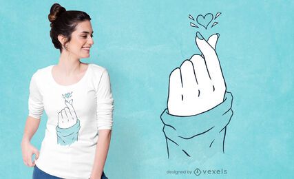 Diseño de camiseta de mano de corazón coreano.