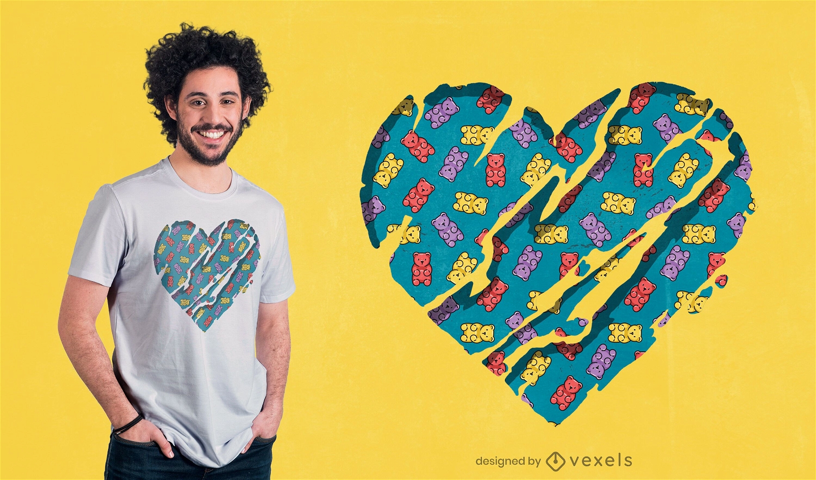 Scratched gummy bear heart t-shirt design