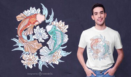 Diseño de camiseta de loto de pez koi
