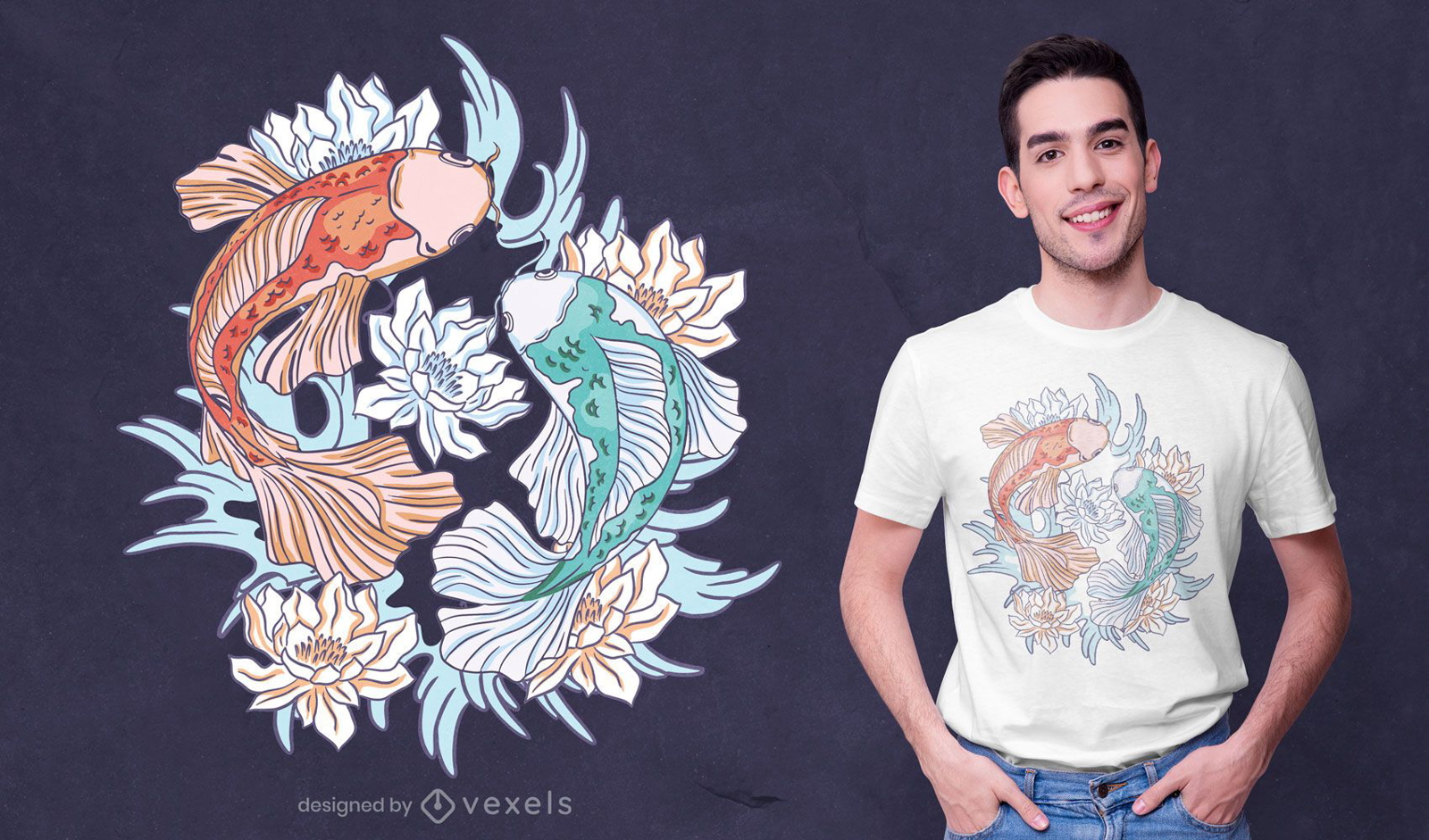 Koi fish lotus t-shirt design