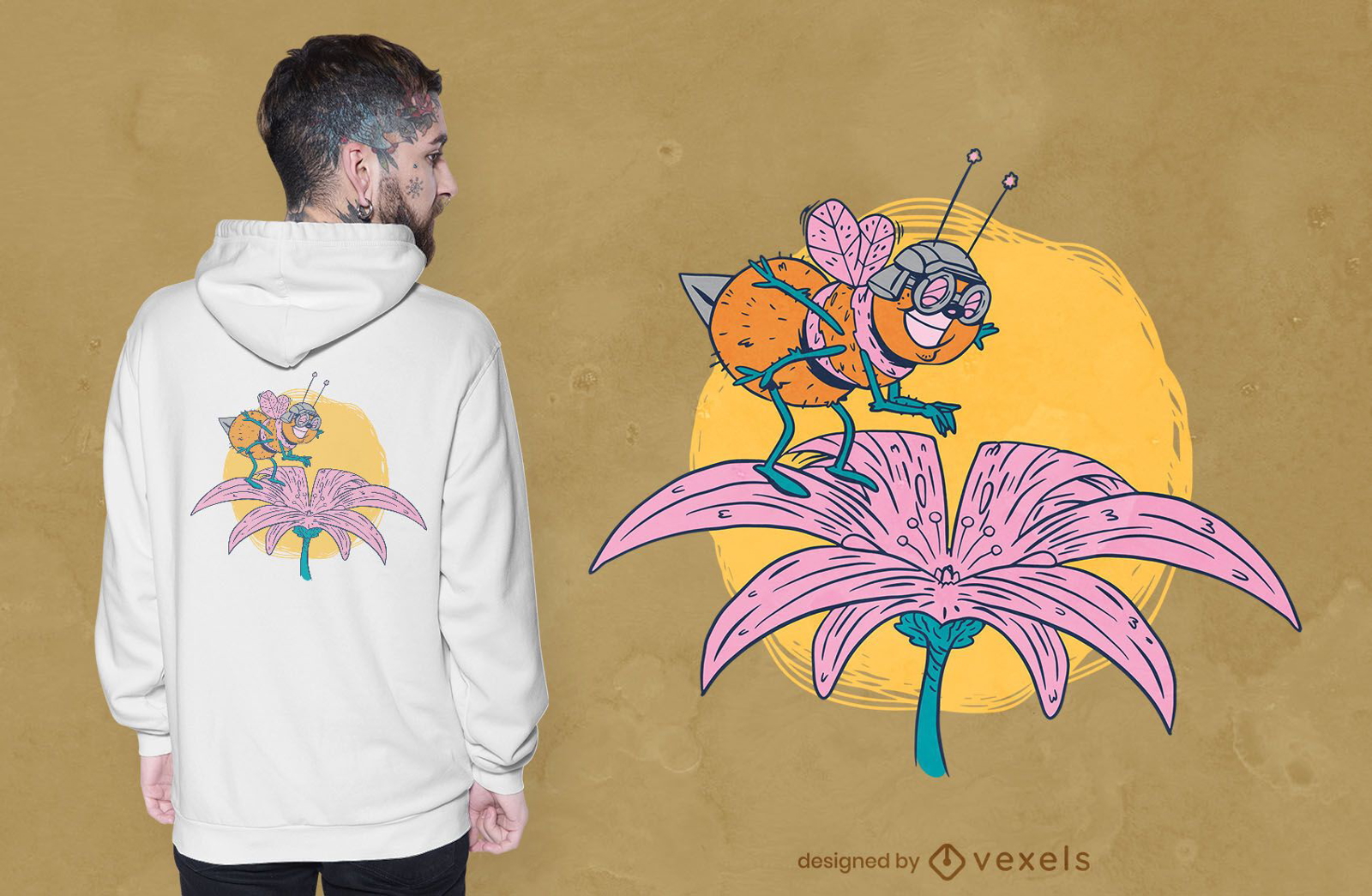 Funny bee flower t-shirt design