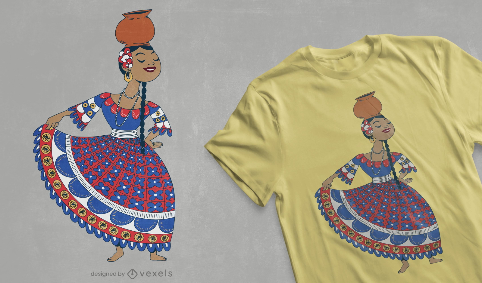 Diseño de camiseta de bailarina paraguaya.