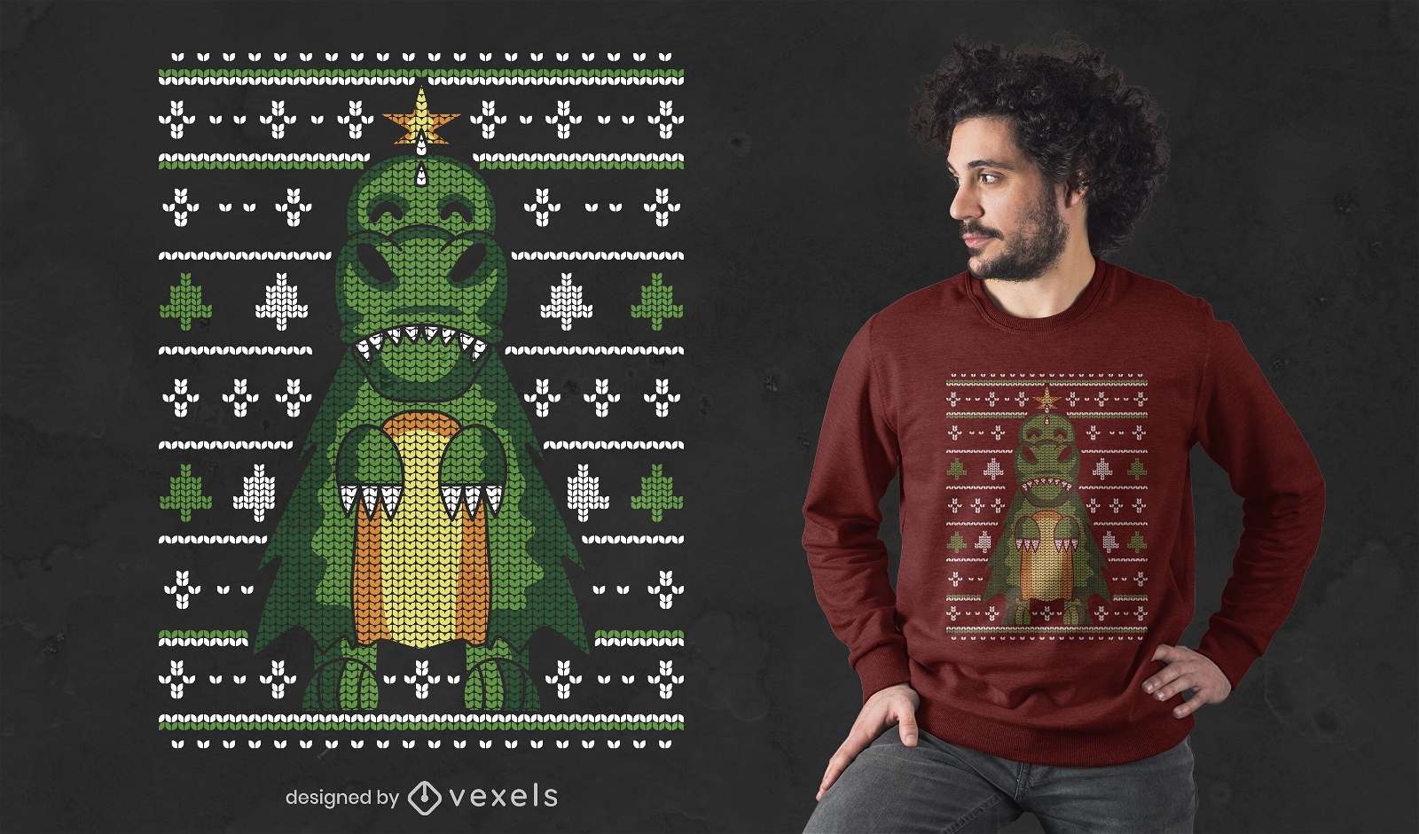 Ugly sweater dinosaur t-shirt design