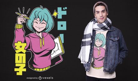 Diseño de camiseta de anime artist girl Diseño de camiseta de anime artist girl