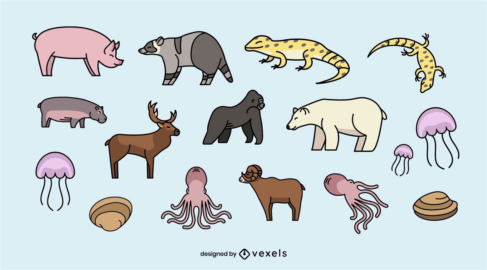 Conjunto de ilustração de vários animais