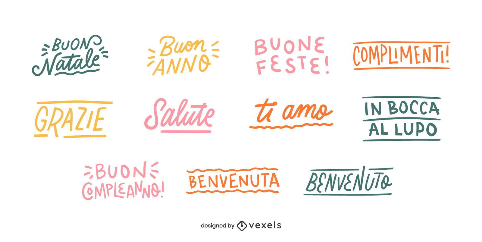 Italian good wishes lettering set