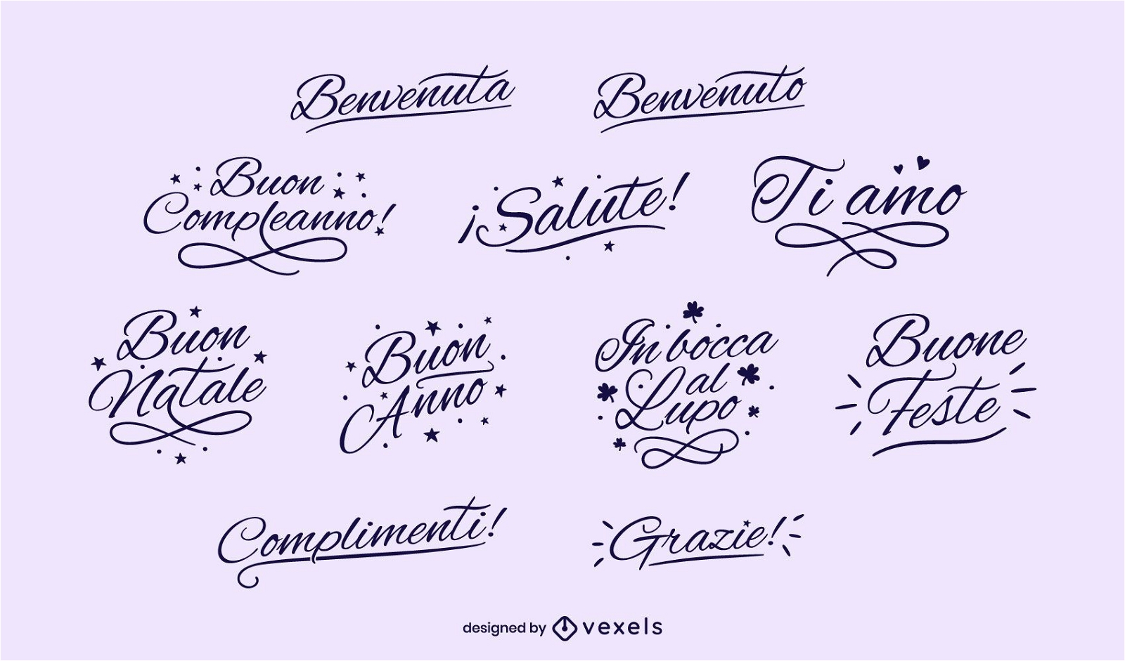 Conjunto de letras pretas italianas