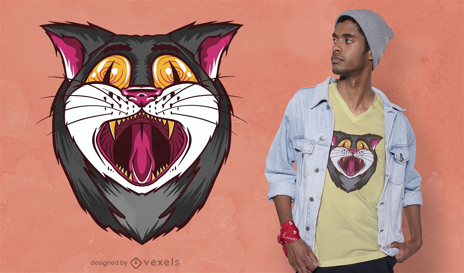 Diseño de camiseta de gato bostezando