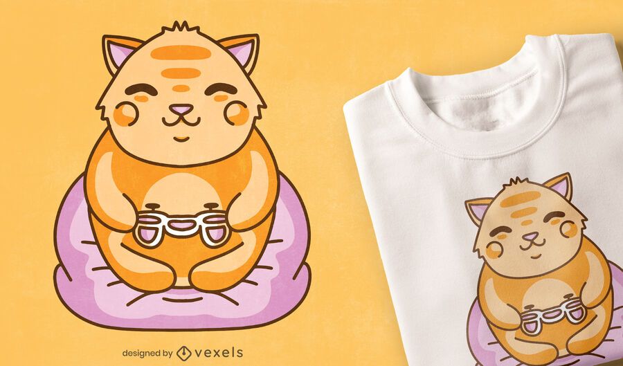 Kawaii gaming cat t-shirt design Kawaii gaming cat t-shirt design