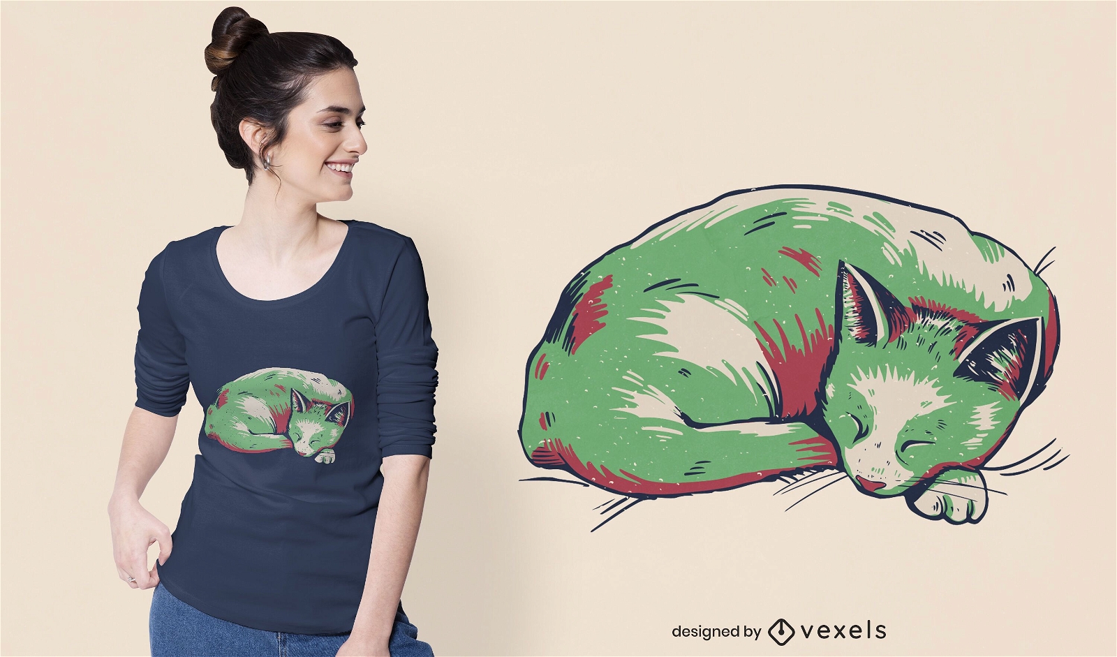 Duotone schlafende Katze T-Shirt Design