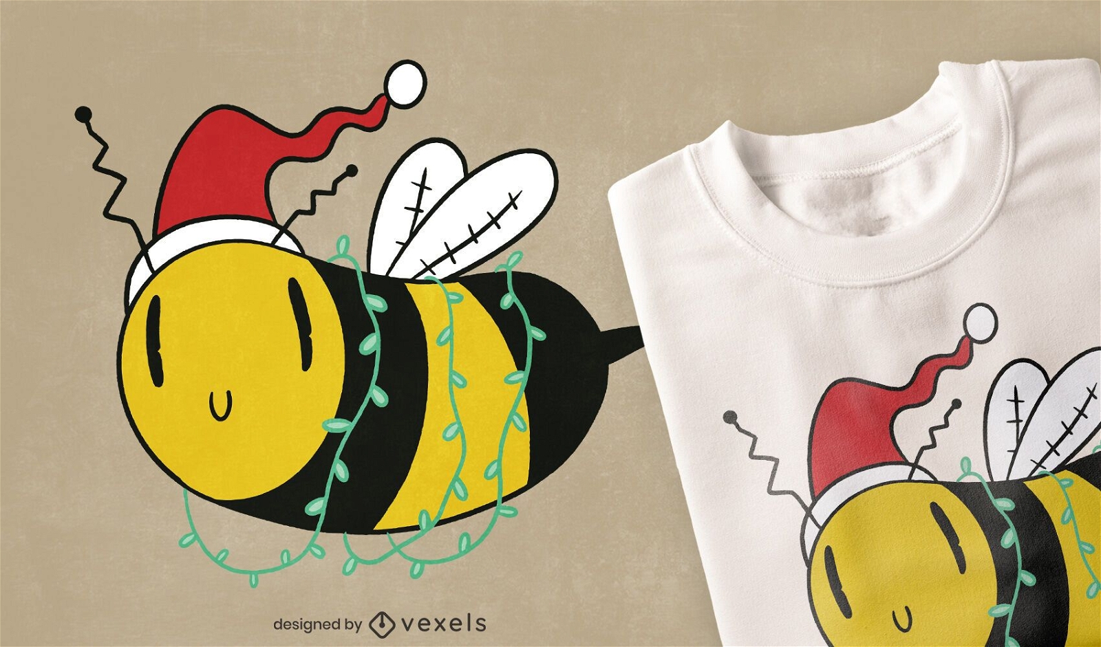 Diseño de camiseta de abeja navideña