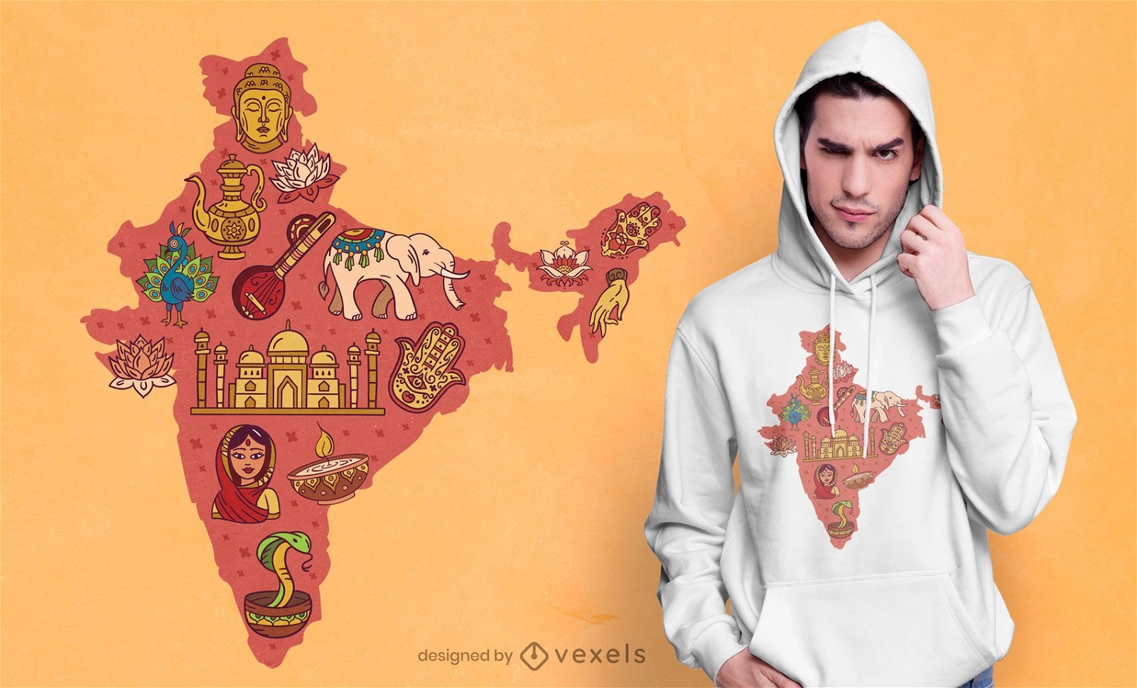 Design de camiseta com mapa da Índia