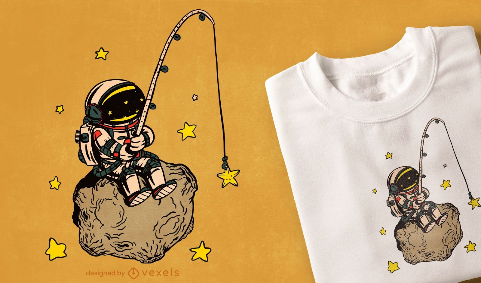 Design de camiseta de pesca de astronauta