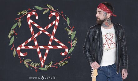 Design de camiseta pentagrama de bastão de doces