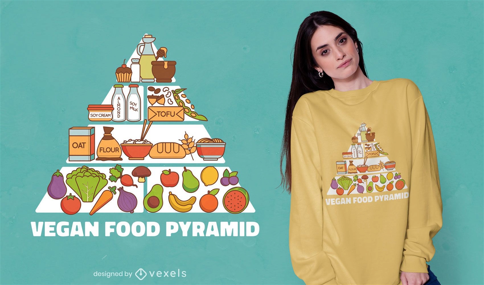Diseño de camiseta de pirámide alimenticia vegana