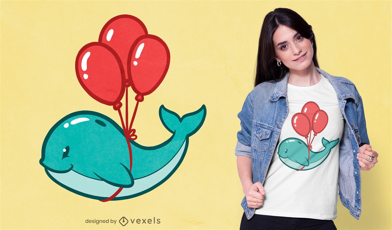 Design de camiseta de baleia balão
