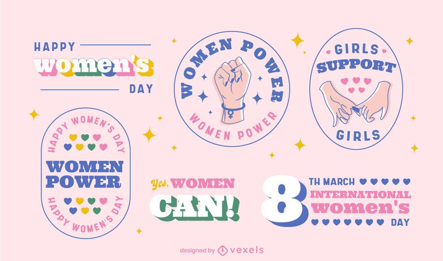 Conjunto de insignias del día internacional de la mujer. Conjunto de insignias del día internacional de la mujer.