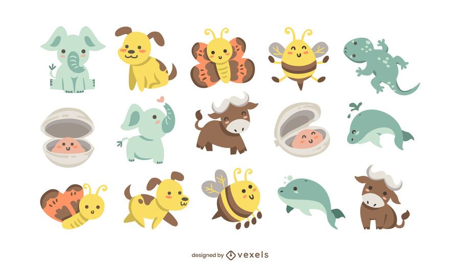 Cute baby animal flat set Cute baby animal flat set