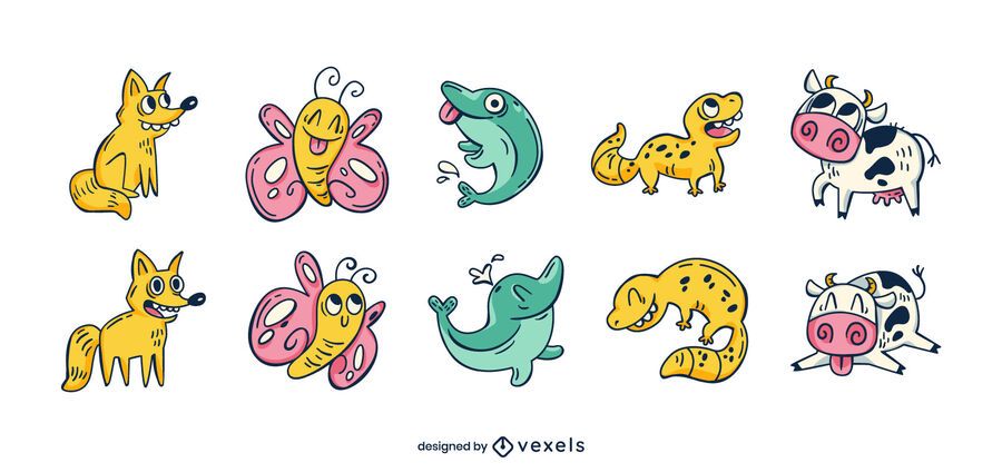 Conjunto de divertidos dibujos animados de animales Conjunto de divertidos dibujos animados de animales