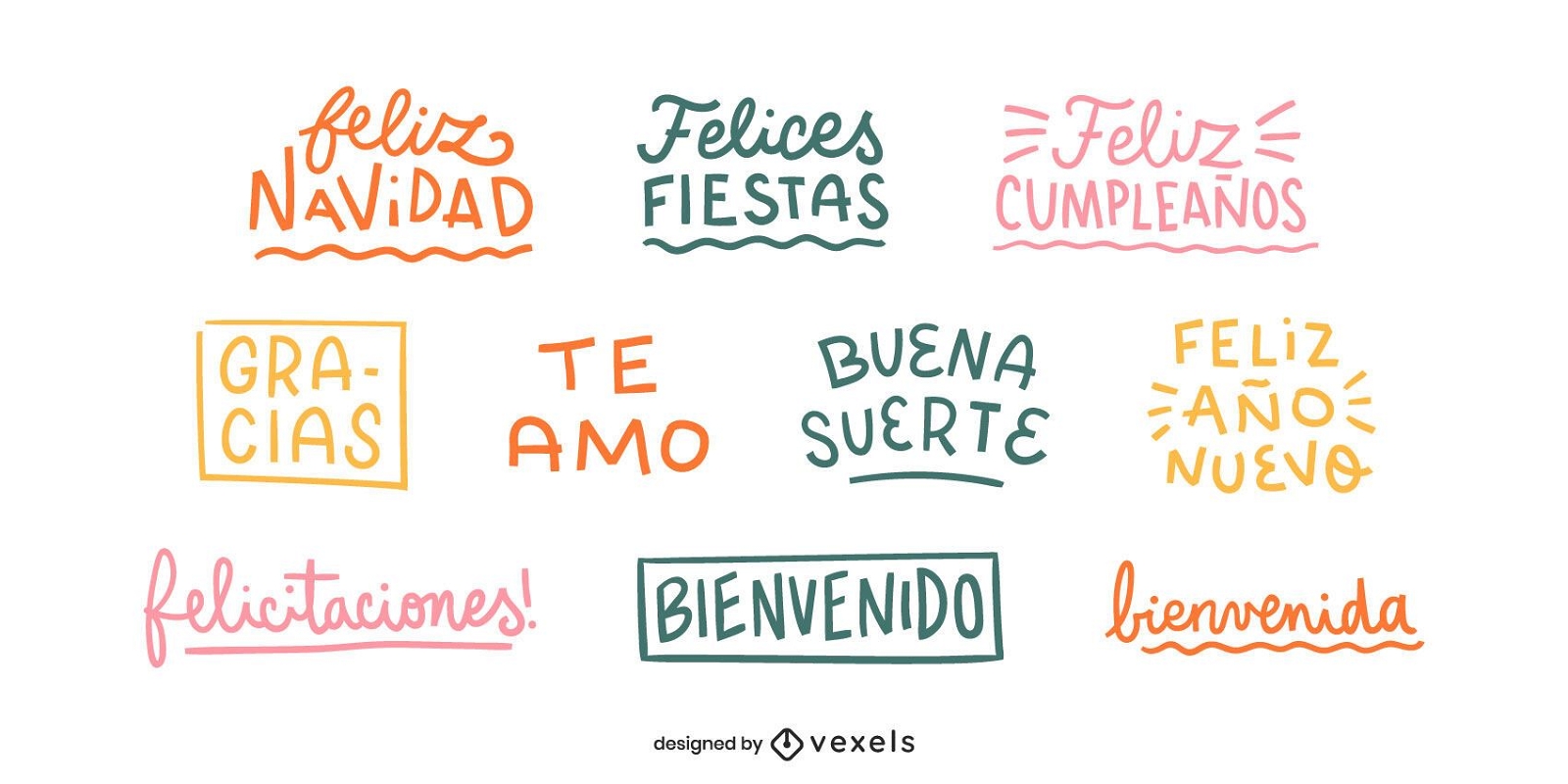Conjunto de letras de bons desejos em espanhol