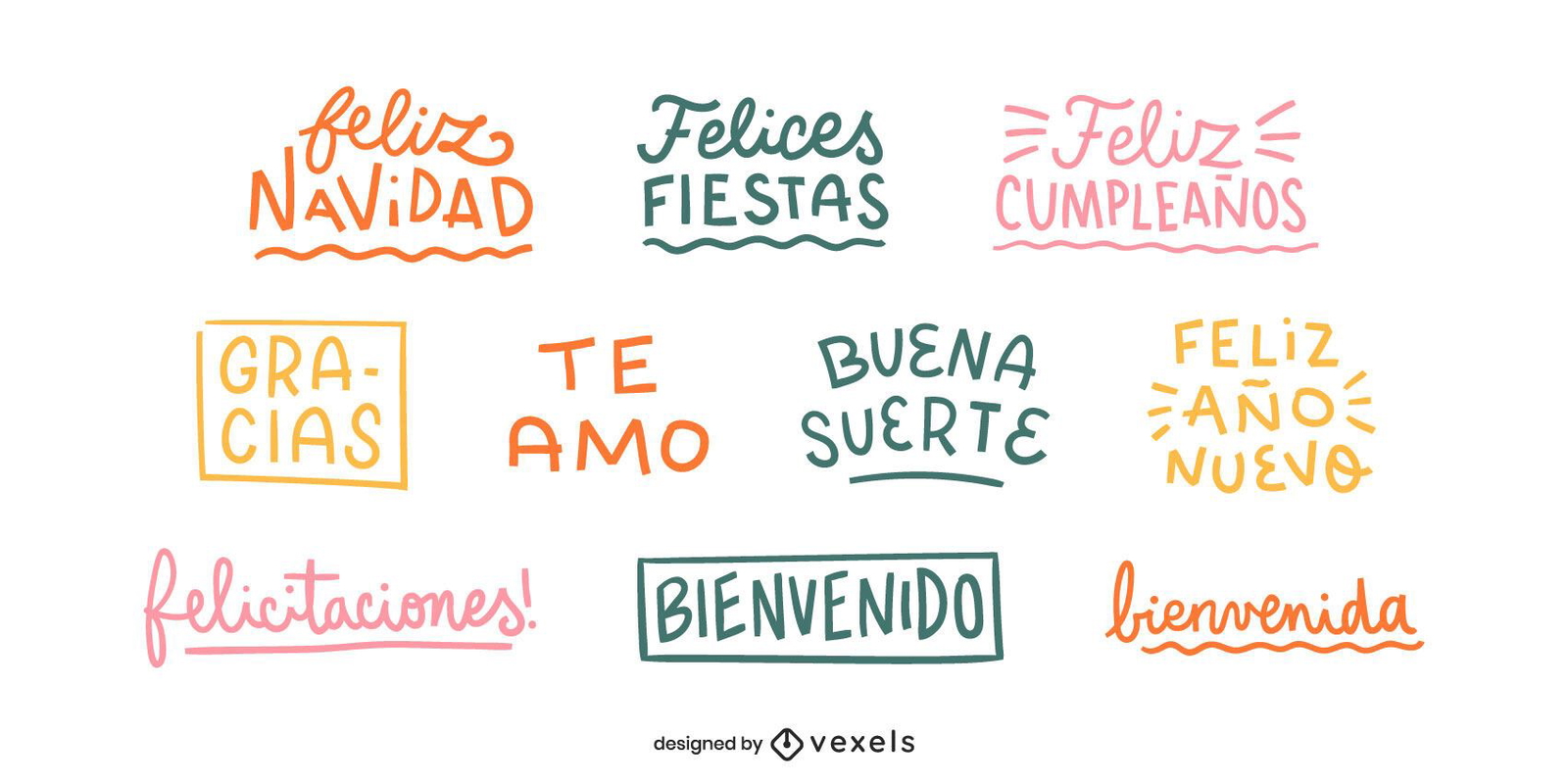 Spanish good wishes lettering set