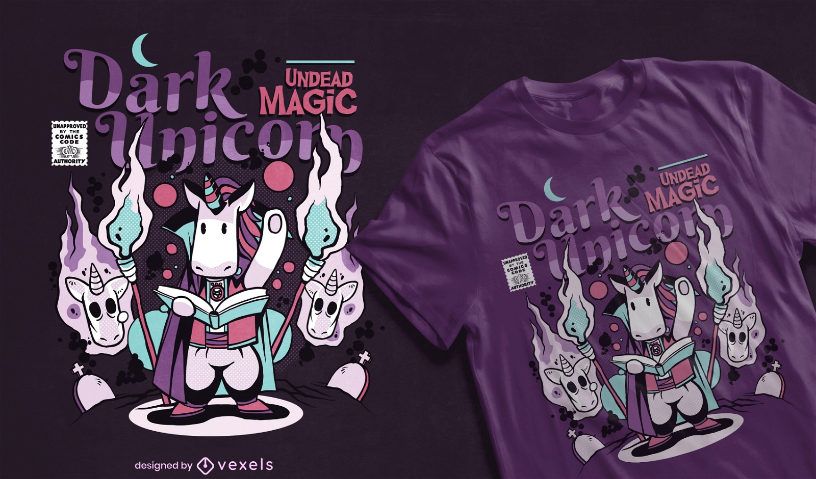 Dark unicorn comic t-shirt design