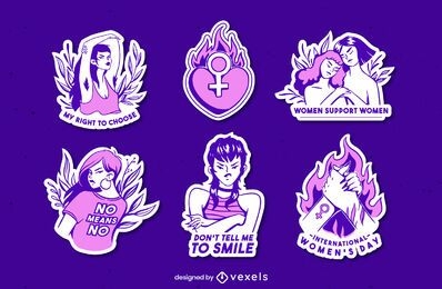 Conjunto de adesivos feministas roxos