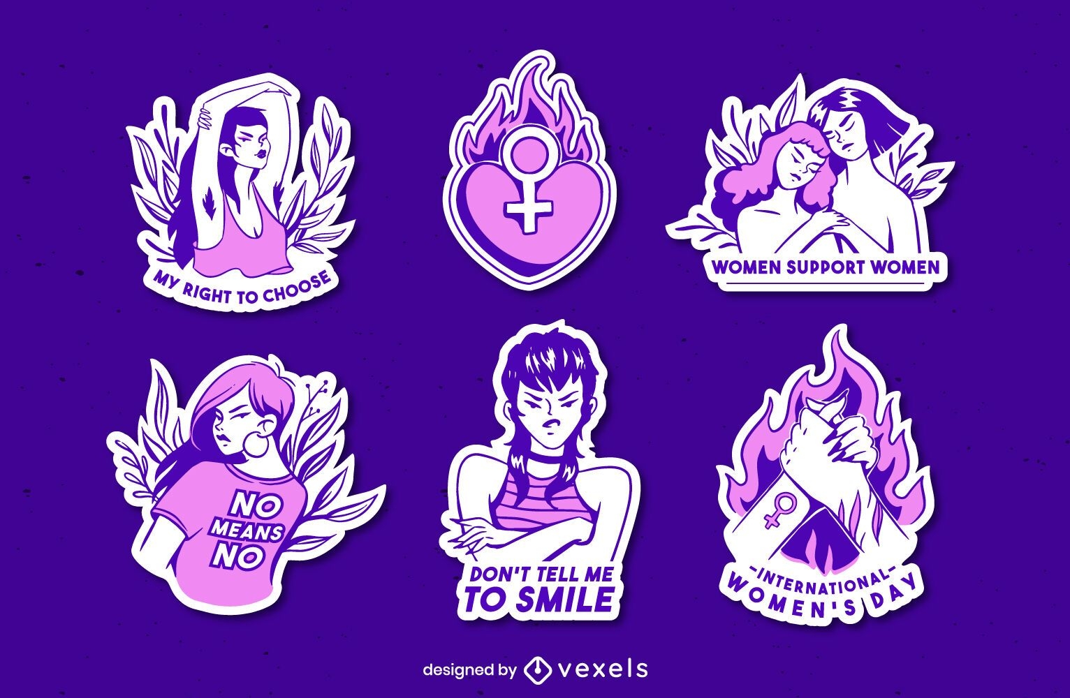 Purple feminist sticker set
