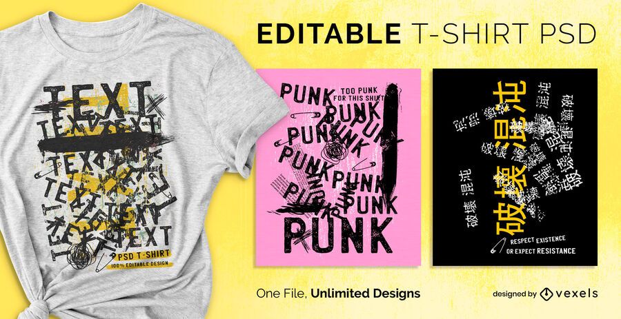 T-shirt com texto grunge escalonável psd T-shirt com texto grunge escalonável psd