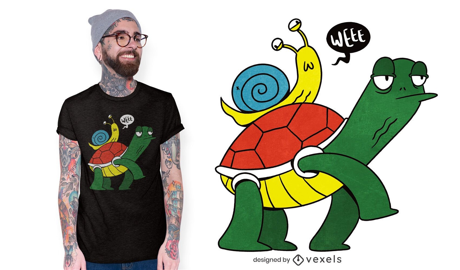 Snail on turtle t-shirt design