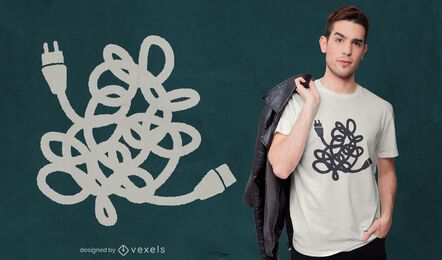 Diseño de camiseta de cables de alimentación enredados.