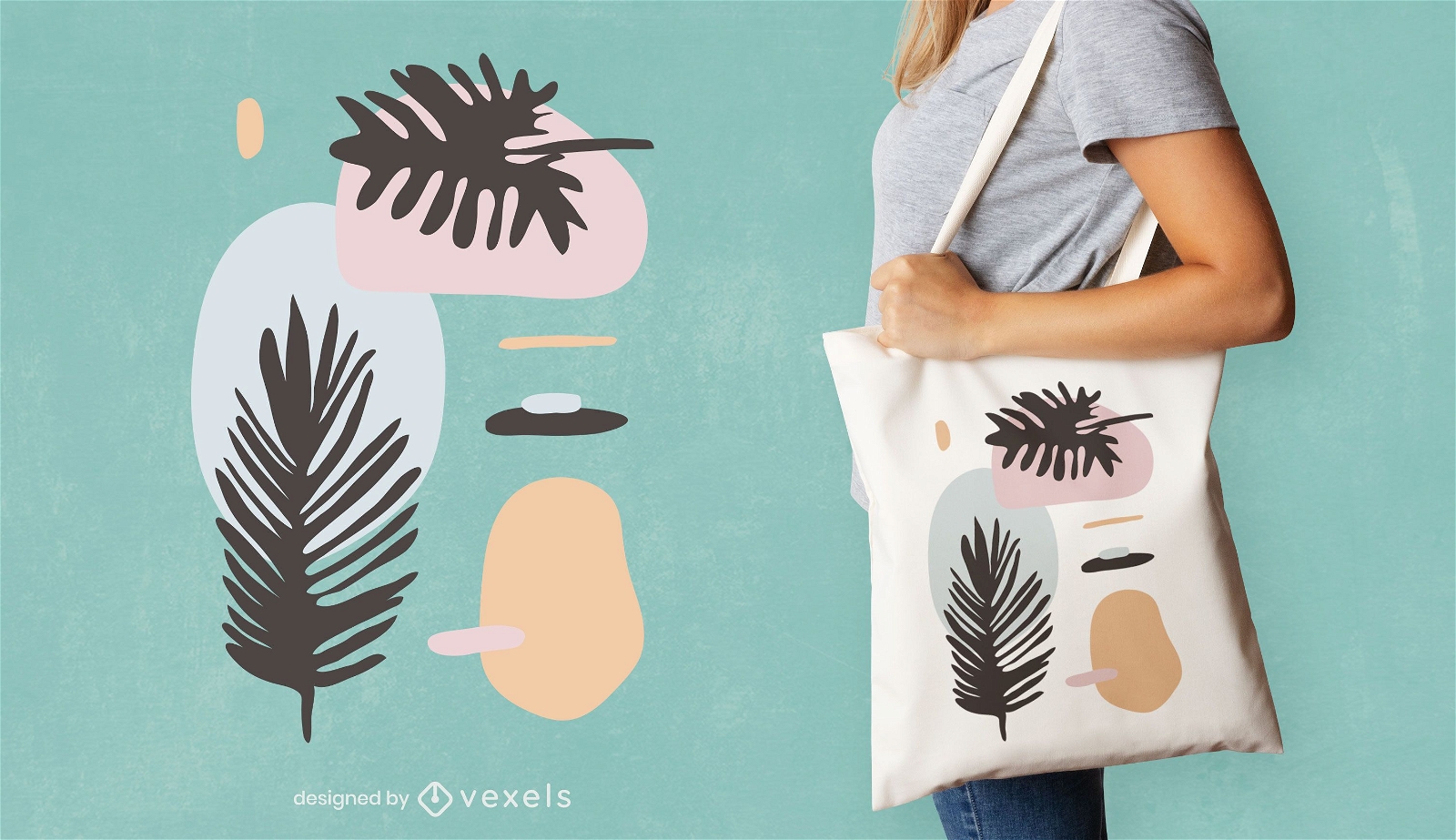 Abstract leaves tote bag design